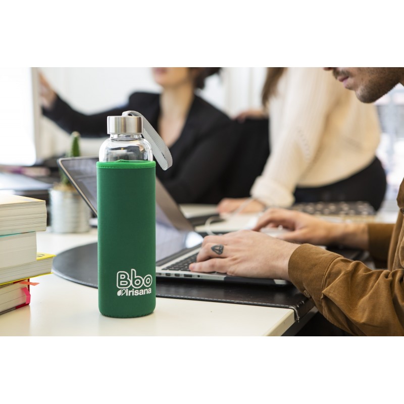 Bbo Irisana reusable bottle, borosilicate with neoprene cover, 500 ml.