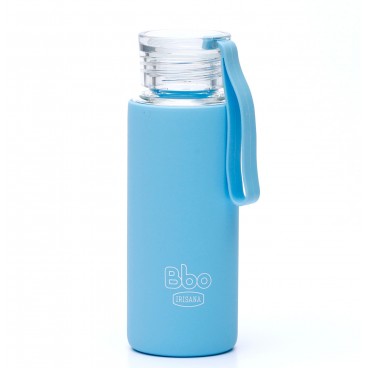 Botella Bbo Irisana de vidrio de borosilicato con funda de silicona. 330 ml.