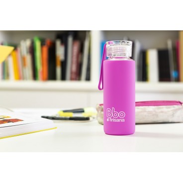 Bottiglia Bbo Irisana in vetro borosilicato con custodia in silicone. 330 ml.