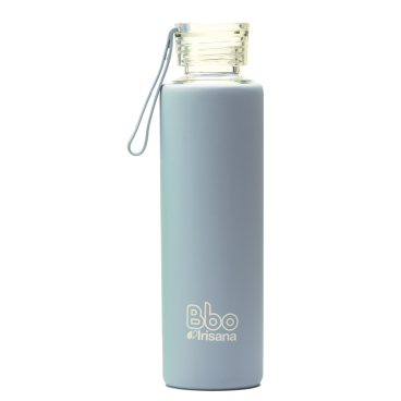 Botella Bbo Irisana de vidrio de borosilicato y funda de silicona. 550 ml.