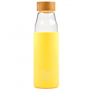 Botella de vidrio borosilicato Bbo Irisana con tapón de bambú. 500 ml.