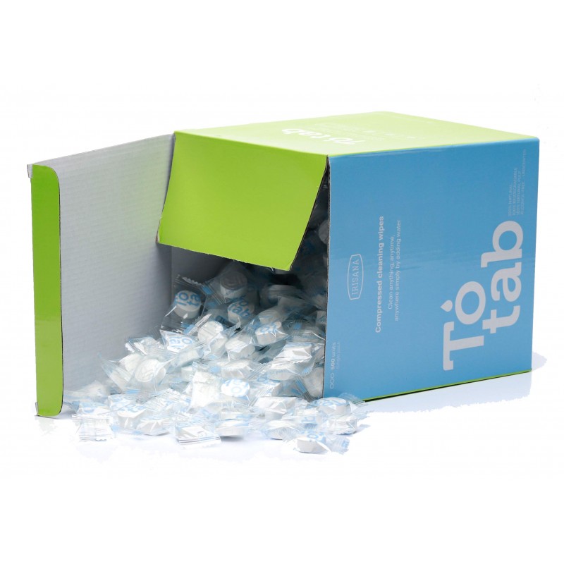 Compressed wipes To-Tab Irisana. 500 individual units of 22x24 cm.