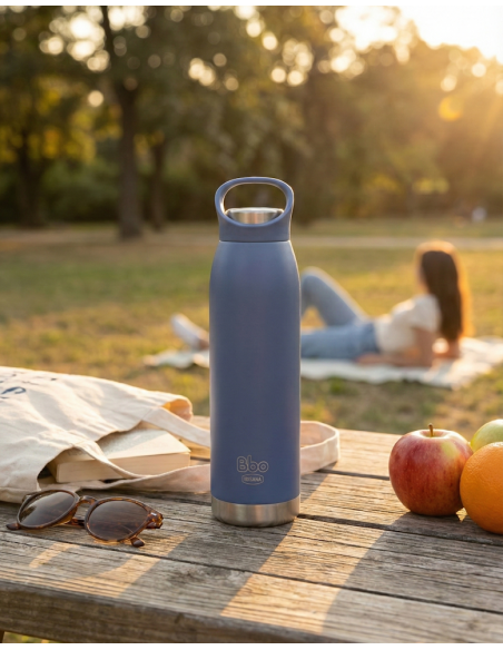 Botella termo de acero inox 304 Bbo 700 ml azul con asa en tapa